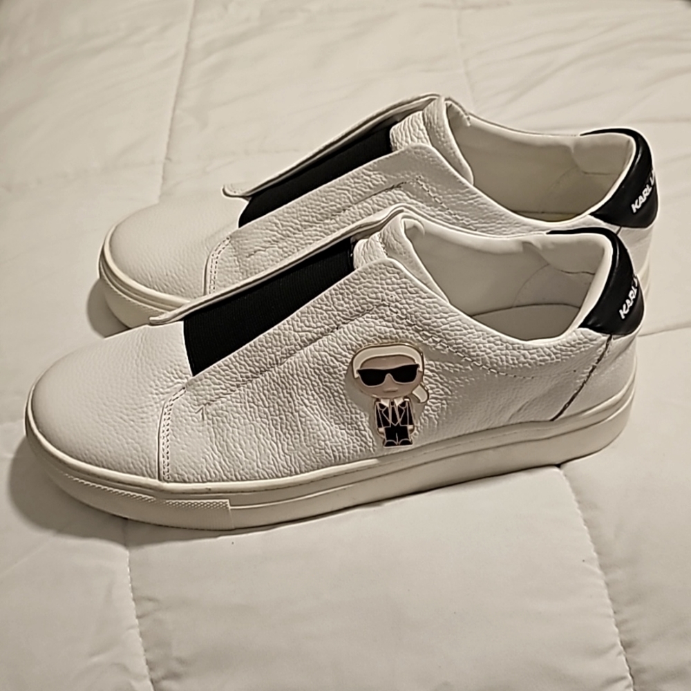 Karl Lagerfeld Ceci white Leather slip on platform sneakers Size 8.5